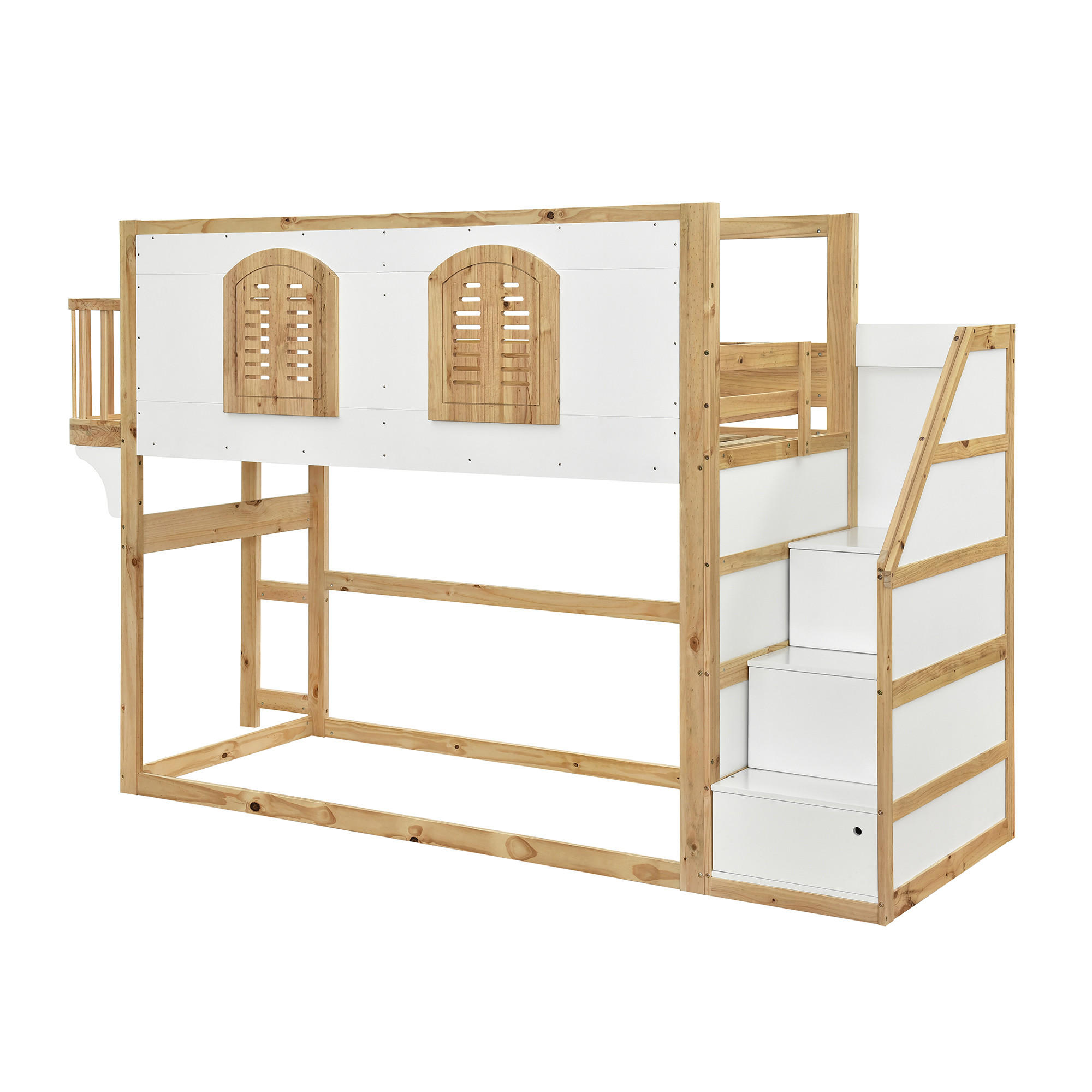 HOCHBETT 90/200 cm DE-32726 mit Treppenschrank und Spielfläche Weiß+Natur - Naturfarben, Holz (90/200cm) - ComfortXL