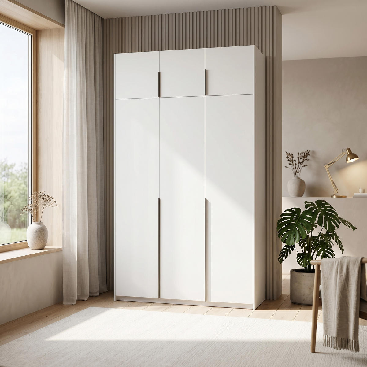 DREHTÜRENSCHRANK AMARA 148/250/58cm 3-türig Weiß - Weiß, Holzwerkstoff (148/250/58cm) - MASSENO