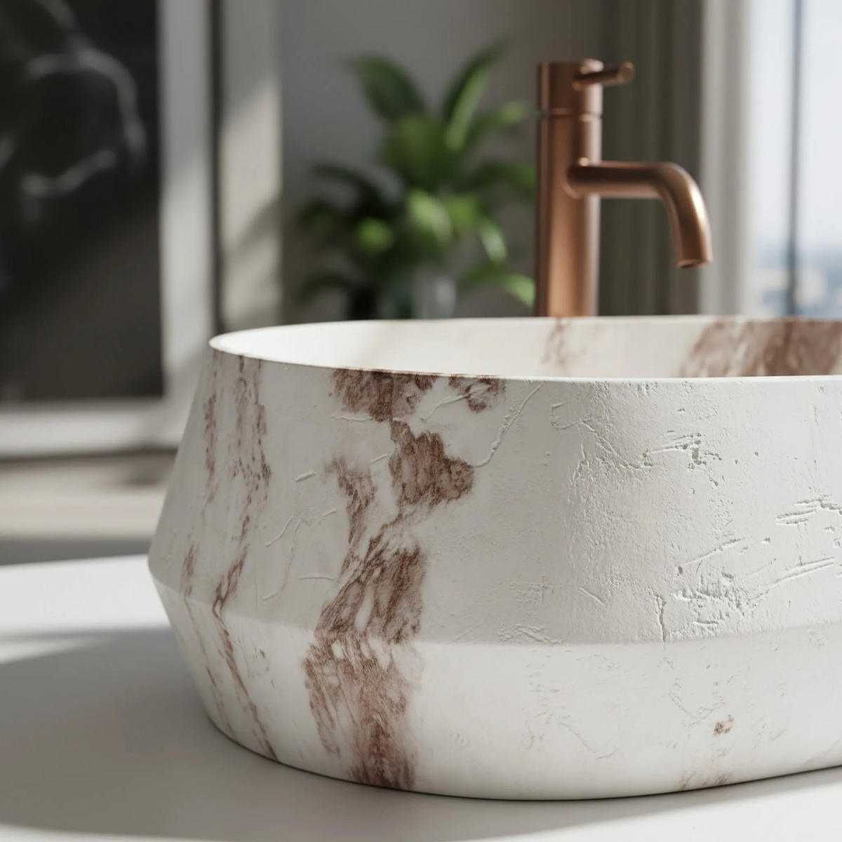 AUFSATZWASCHBECKEN Rea Zoe Travo - Beige, Kunststoff (38/17/59cm) - REA