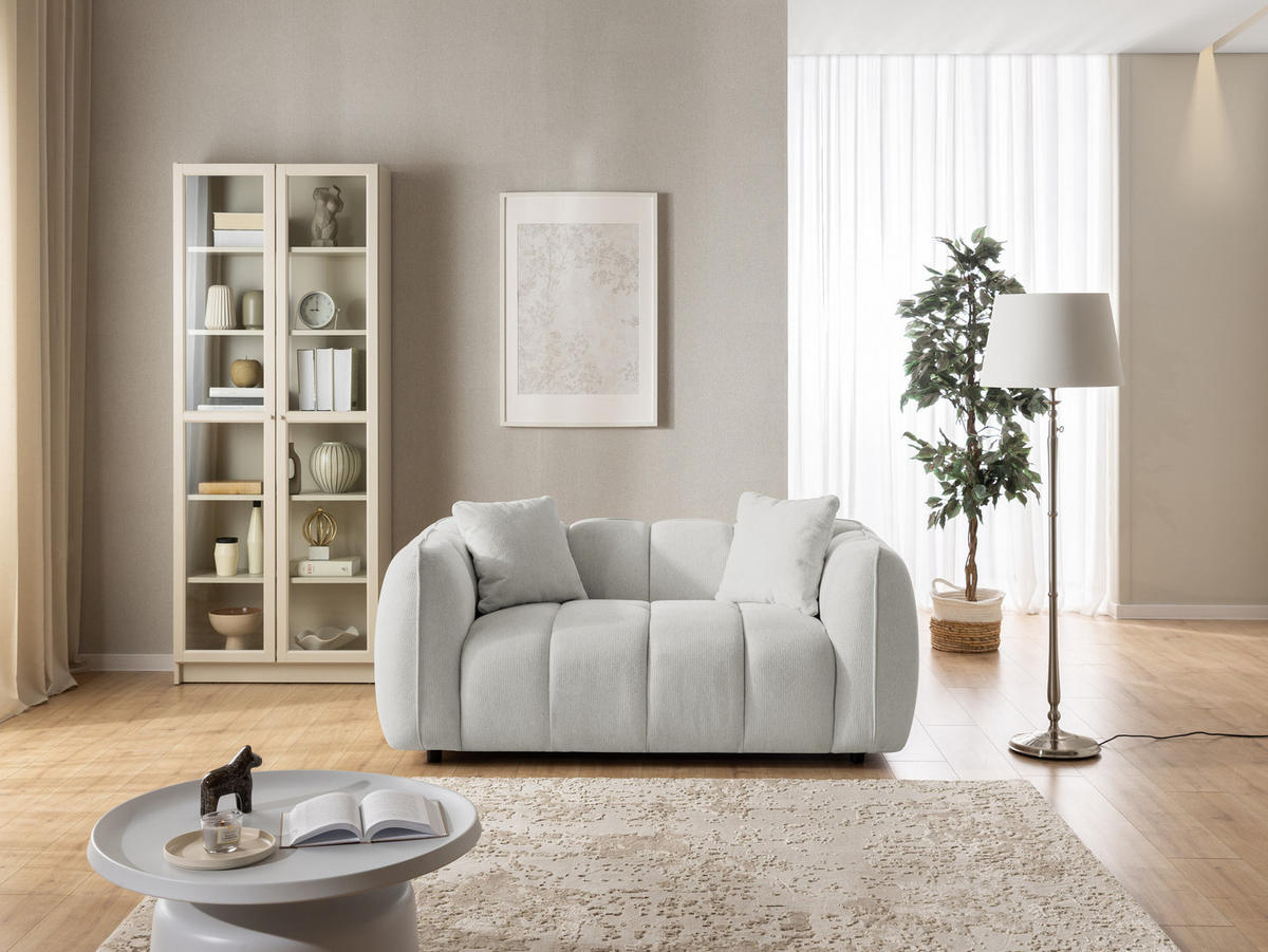 2-SITZER SOFA Nubira in tief gesteppter Bubble-Optik aus weichem Hellgrau Strukturstoff im modernen Design - Hellgrau/Schwarz, Holz/Kunststoff (172/69/89cm) - S-Style Möbel
