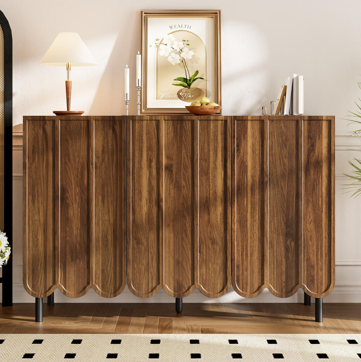 SIDEBOARD 120/35/80 cm Walnussfarben aus MDF mit Wellentüren - Naturfarben, Holzwerkstoff (35/80/120cm) - OKMYHOME