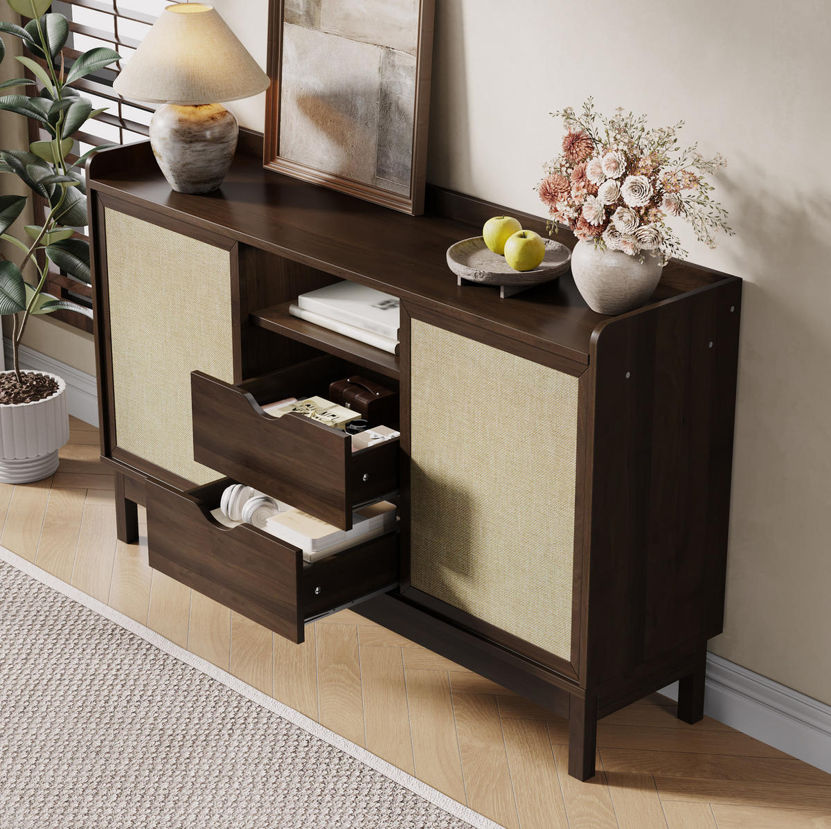 SIDEBOARD 150/39,5/80 cm aus Holzwerkstoff mit Schiebetüren, 2 Schubladen und verstellbaren Einlegeböden, Natur - Naturfarben, Holzwerkstoff (150/80/39.5cm) - Redom