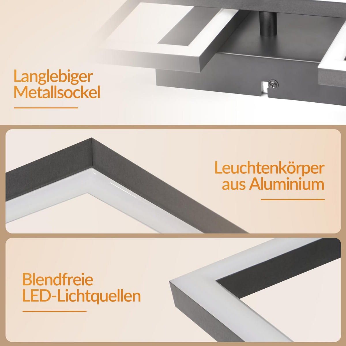 LED stropné svietidlo 58x58x7 cm - čierna, plast (58/58/7cm) - Nettlife