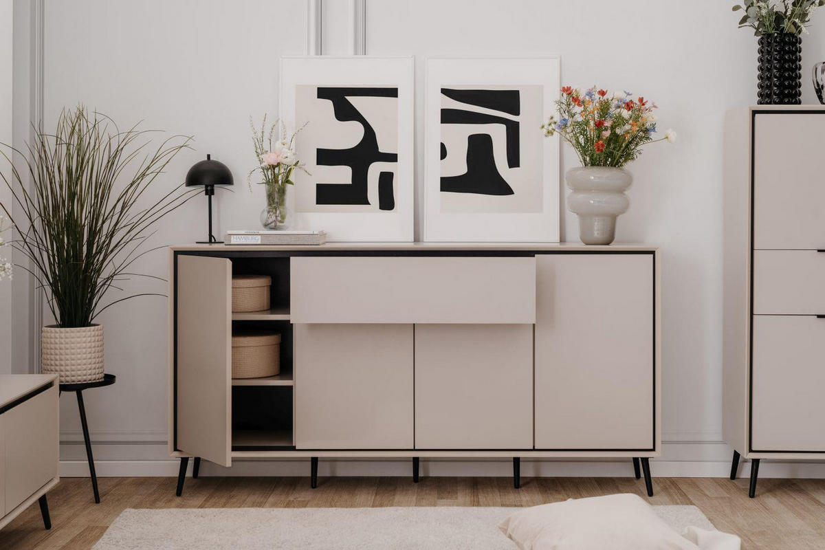 SIDEBOARD Aurora 51B sand / greige - Sandfarben/Schwarz, Holzwerkstoff/Kunststoff (175/90/38cm) - möbelvita