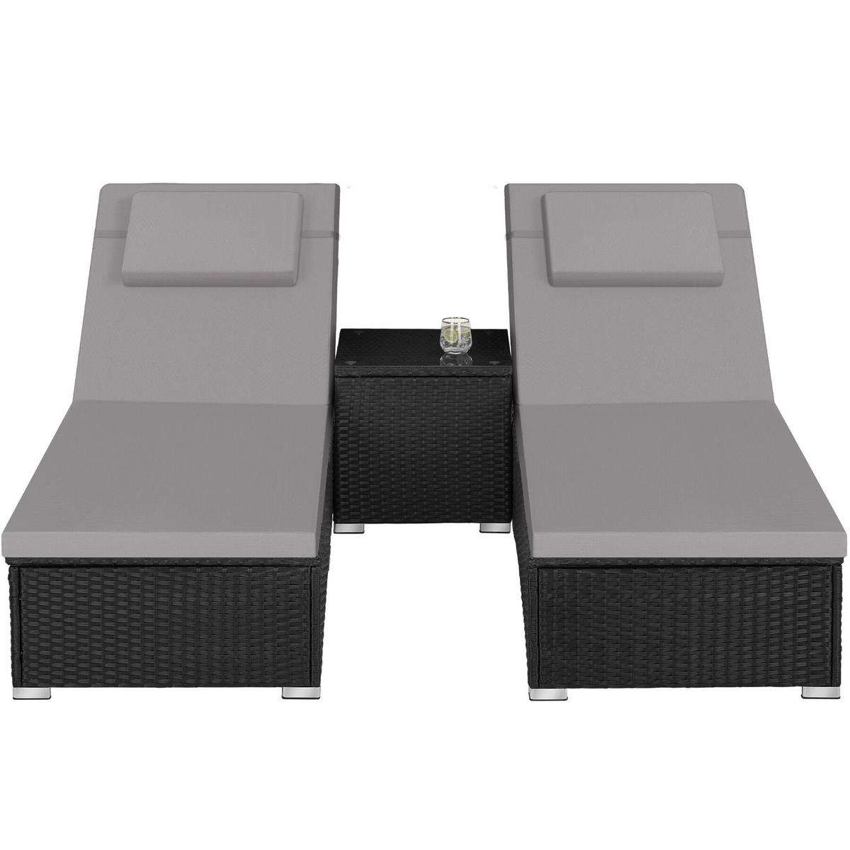 RATTAN-DOPPELLIEGE Carbonera, Belastbarkeit je 200 kg, schwarz - Schwarz, Kunststoff (62/36/196cm) - tectake