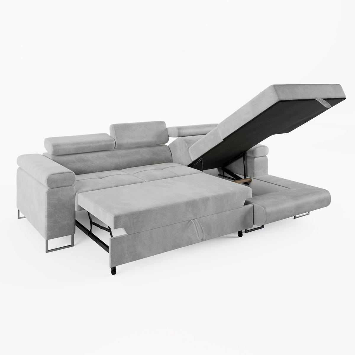 ECKSOFA VEMO MINI Rechts Hellgrau Velour-Stoff Kompakter Komfort für Wohnräume - Hellgrau, Textil (235/175cm) - Barchello