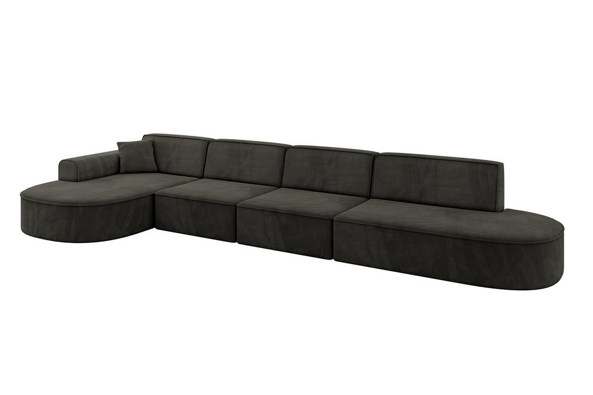 ECKSOFA Ottomane Links MARI-L3 - 413x171x79 cm Schwarz Velours - Schwarz, Holzwerkstoff/Kunststoff (413/171cm) - ALTDECOR