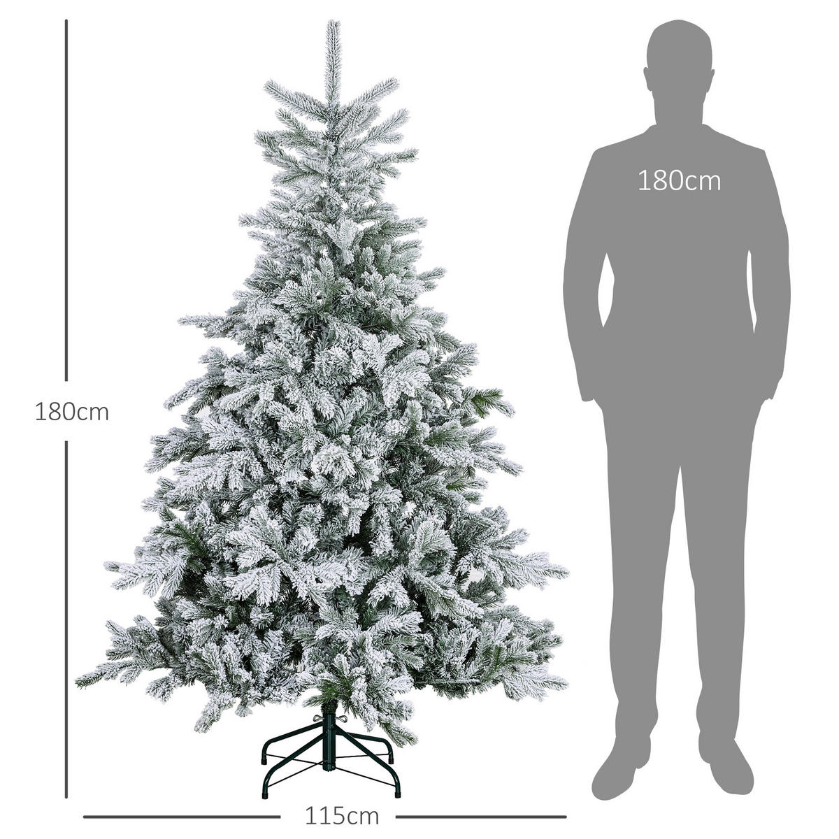 WEIHNACHTSBAUM DE-41533 Kunstschnee 180 cm, Scharniersystem - Grün, Kunststoff (180cm) - ComfortXL