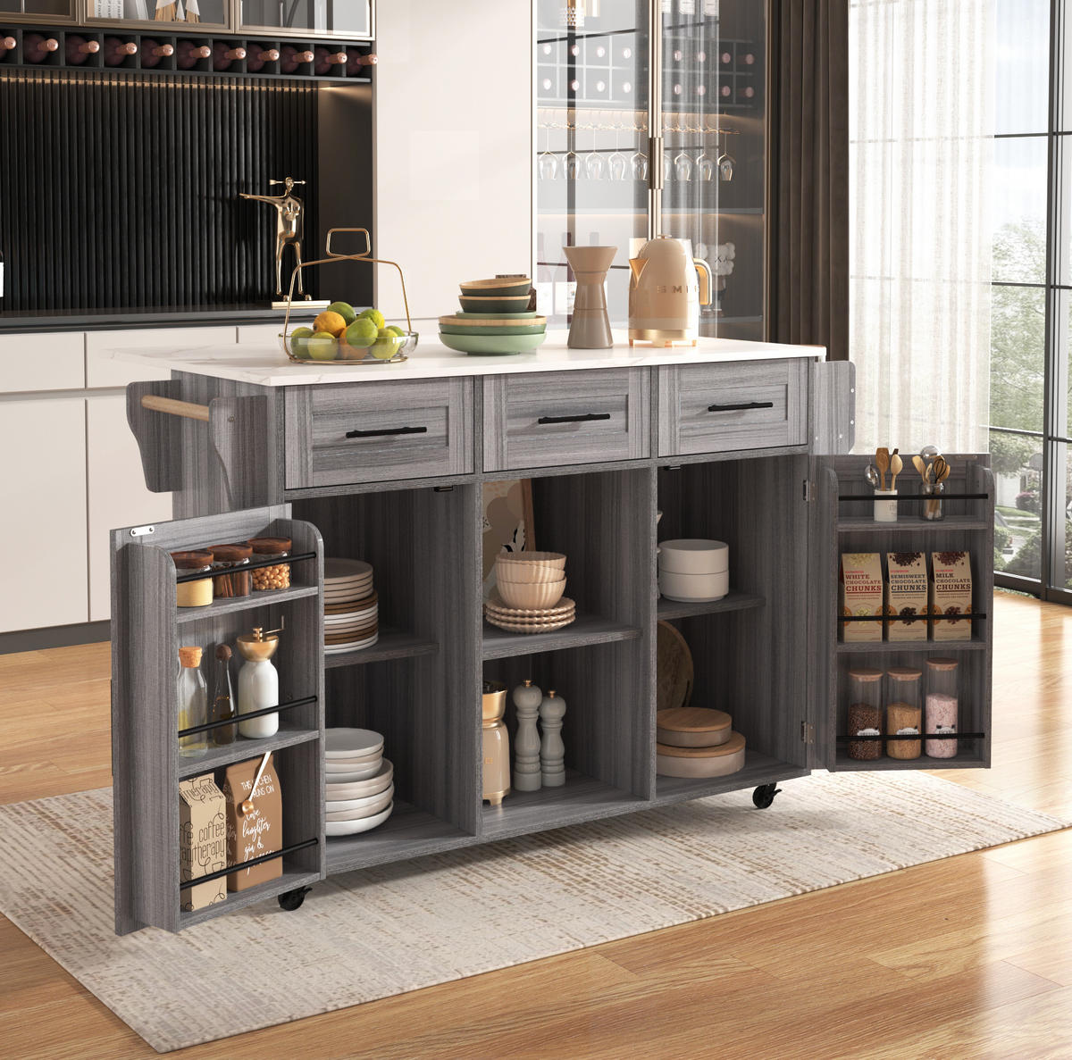 SERVIERWAGEN mit klappbarer Tischplatte 139 x 46(71) x 91,5 cm Grau MDF - Grau, Holz (46/91.5/139cm) - Beauniv