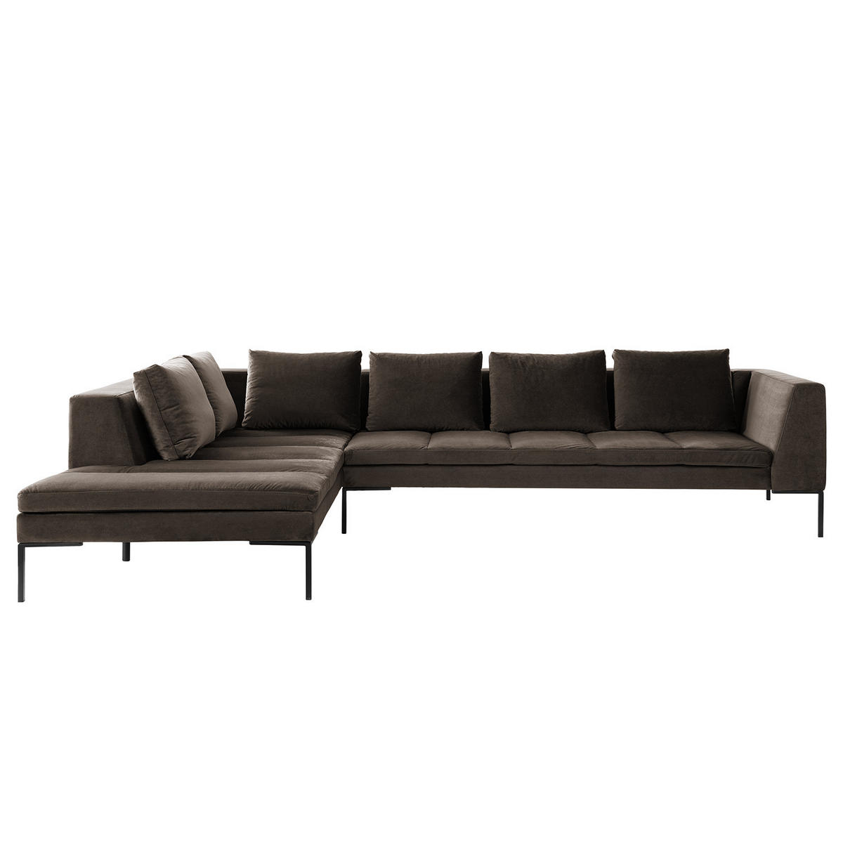 ECKSOFA mit Ottomane - Taupe/Schwarz, Textil/Metall (319/230cm) - home24