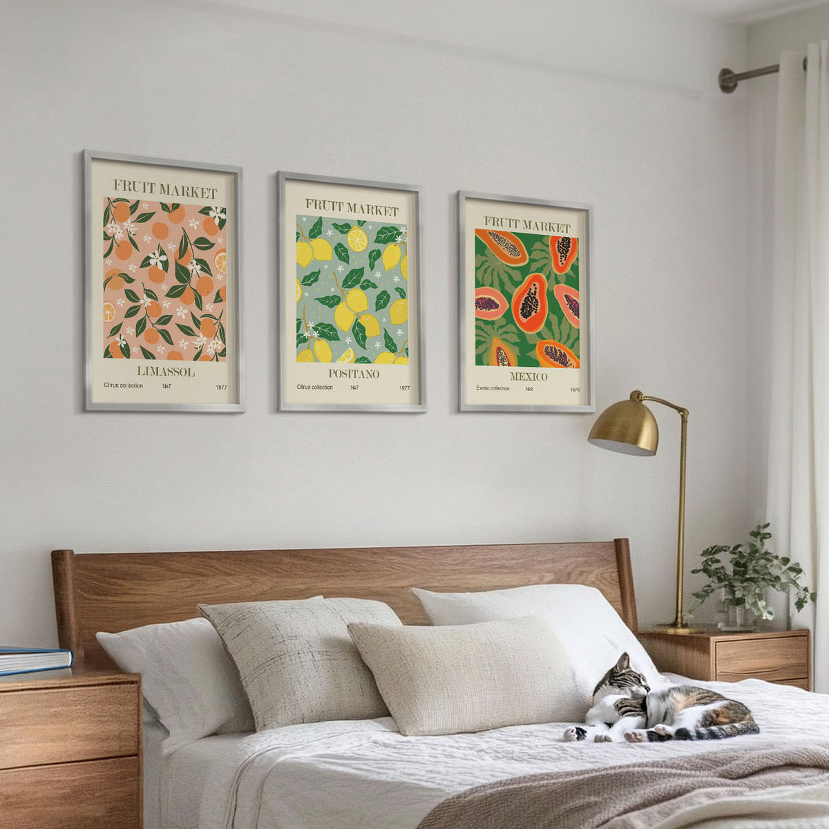BILDER SET 3er Set - 40x60 cm Silberner Rahmen - Zitrusfrüchte, tropischer Retro-Stil - Silberfarben, Kunststoff (40/60cm) - TULUP