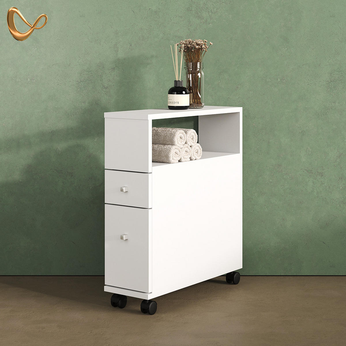 BADSCHRANK Fucino Weiß 18 x 61.6 cm mit 2 Schubladen - Weiß, Holzwerkstoff (18/61.6/53cm) - Livinity®