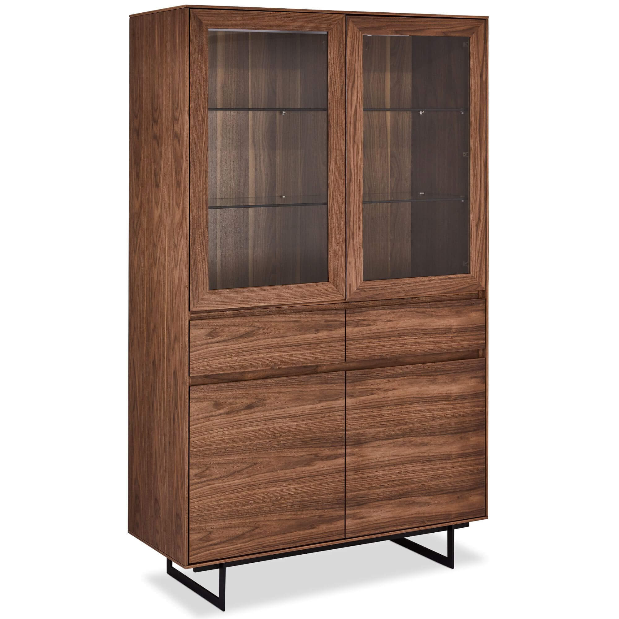 VITRINE Amerikanisches Walnussfurnier - Schwarz/Braun, Holz/Metall (110/190/45cm) - Furnhouse