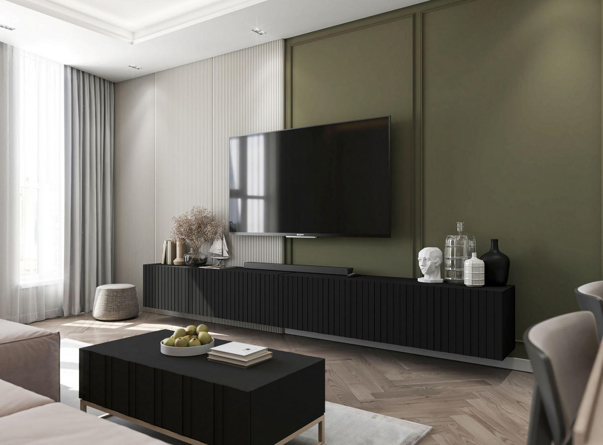 TV-SCHRANK Elpis Schwarz Matt Glamour 150 cm - Schwarz, Holzwerkstoff (150/37.5/36.5cm) - Meble Lindner