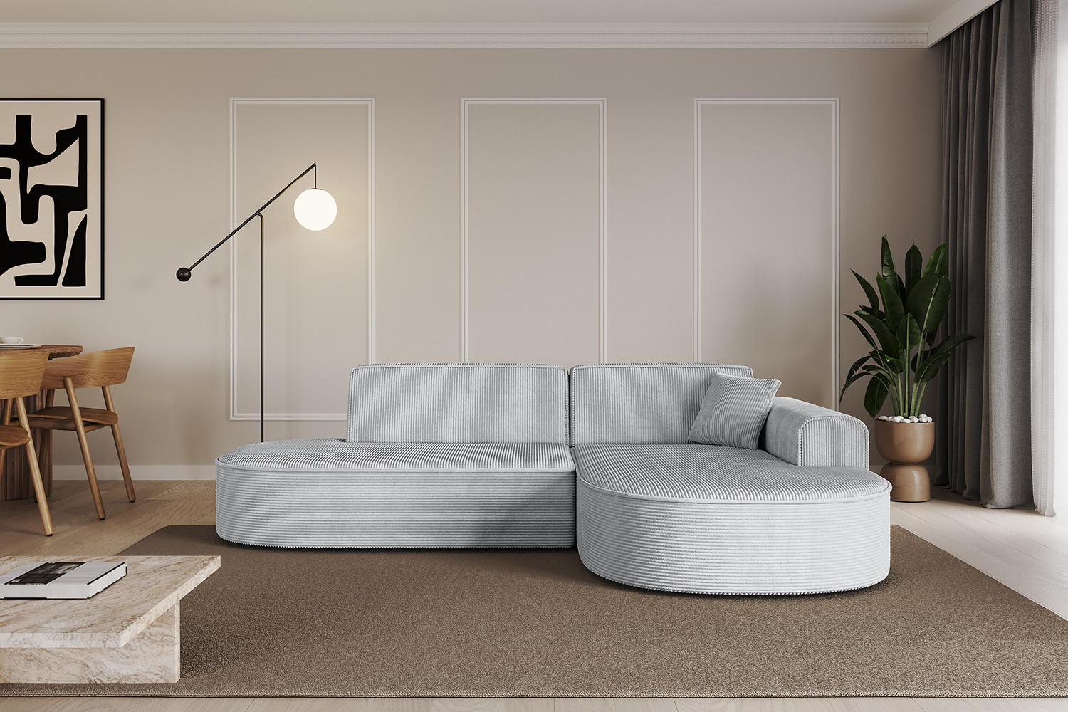 ECKSOFA Ottomane Rechts MARI-L1 - 232x163x73,5 cm Grau Cord - Schwarz/Grau, Holzwerkstoff/Kunststoff (234/163cm) - ALTDECOR