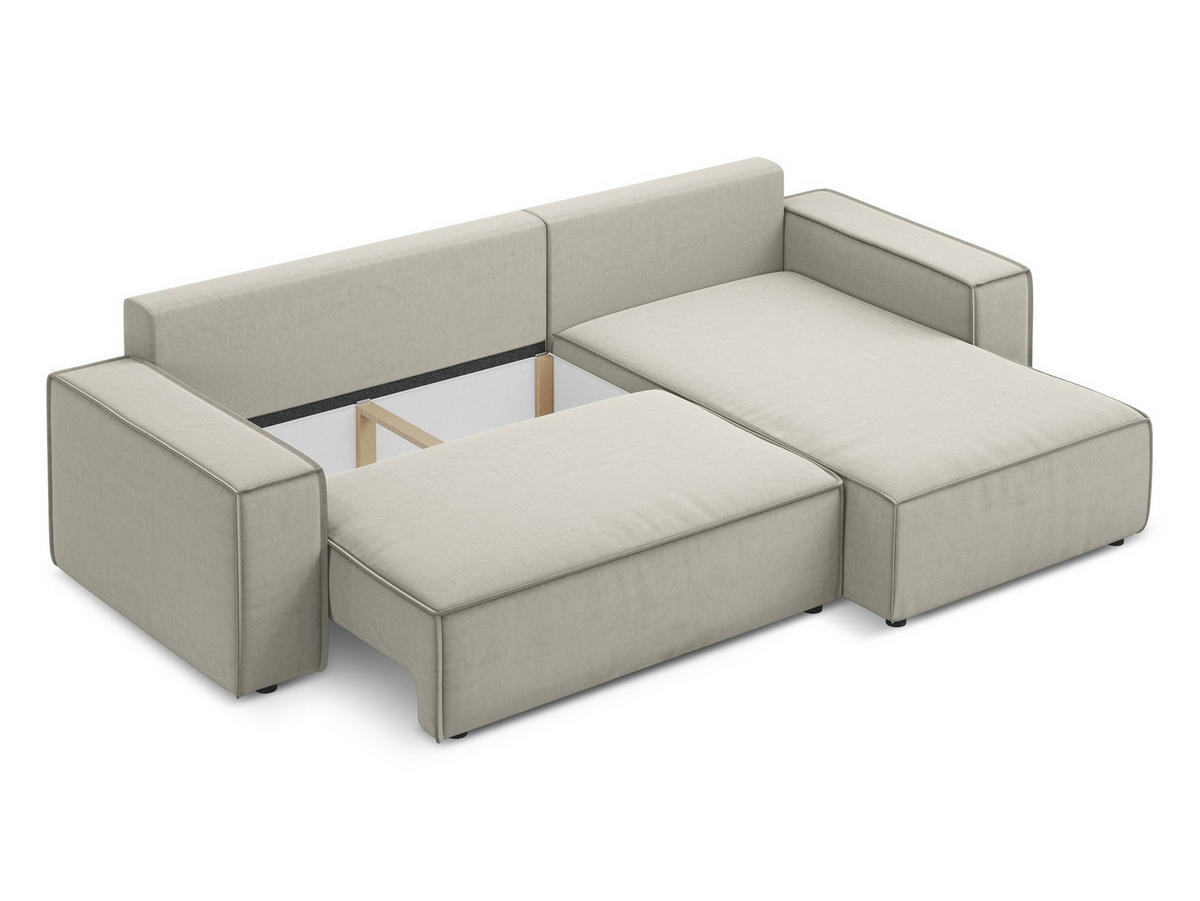 ECKSOFA mit Schlaffunktion Samt Stoff Creme - Perlmutt/Creme, Kunststoff/Textil (290/185cm) - Makamii