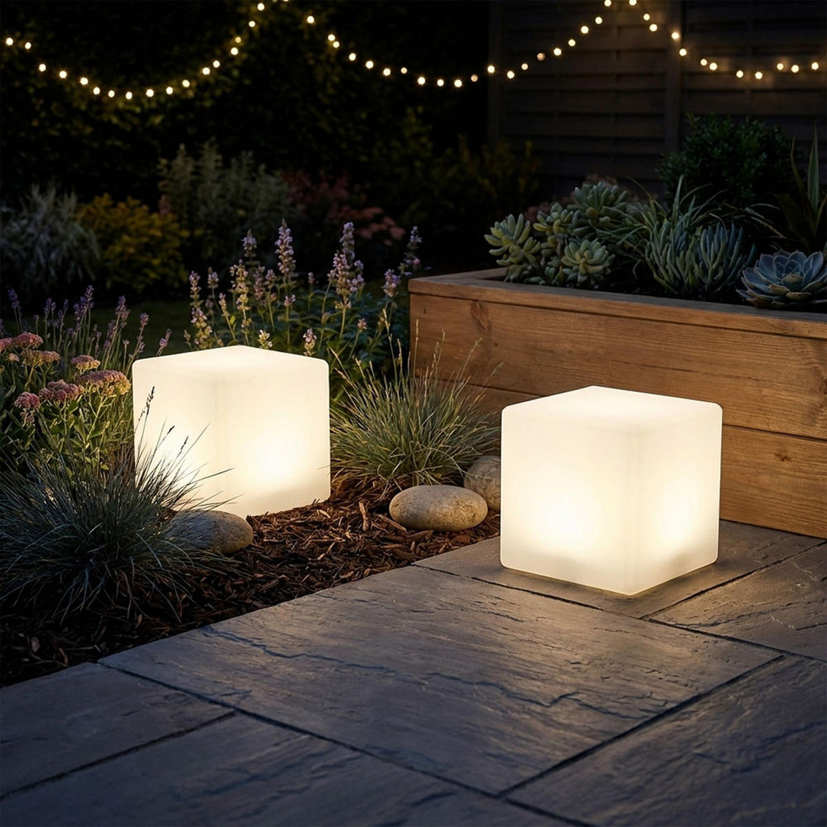 LED AUSSENLEUCHTE Solar Würfelleuchte Weiß - Weiß, Kunststoff (20/20/21cm)
