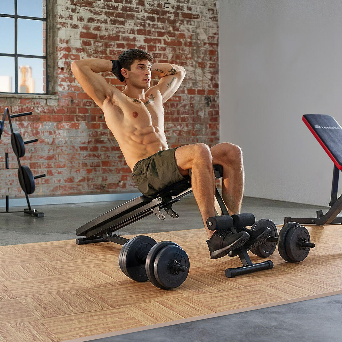 SCHUTZMATTENSET , leichte Reinigung und flexibel erweiterbar, holzdekor - Eiche Artisan, Kunststoff (124/307cm) - tectake