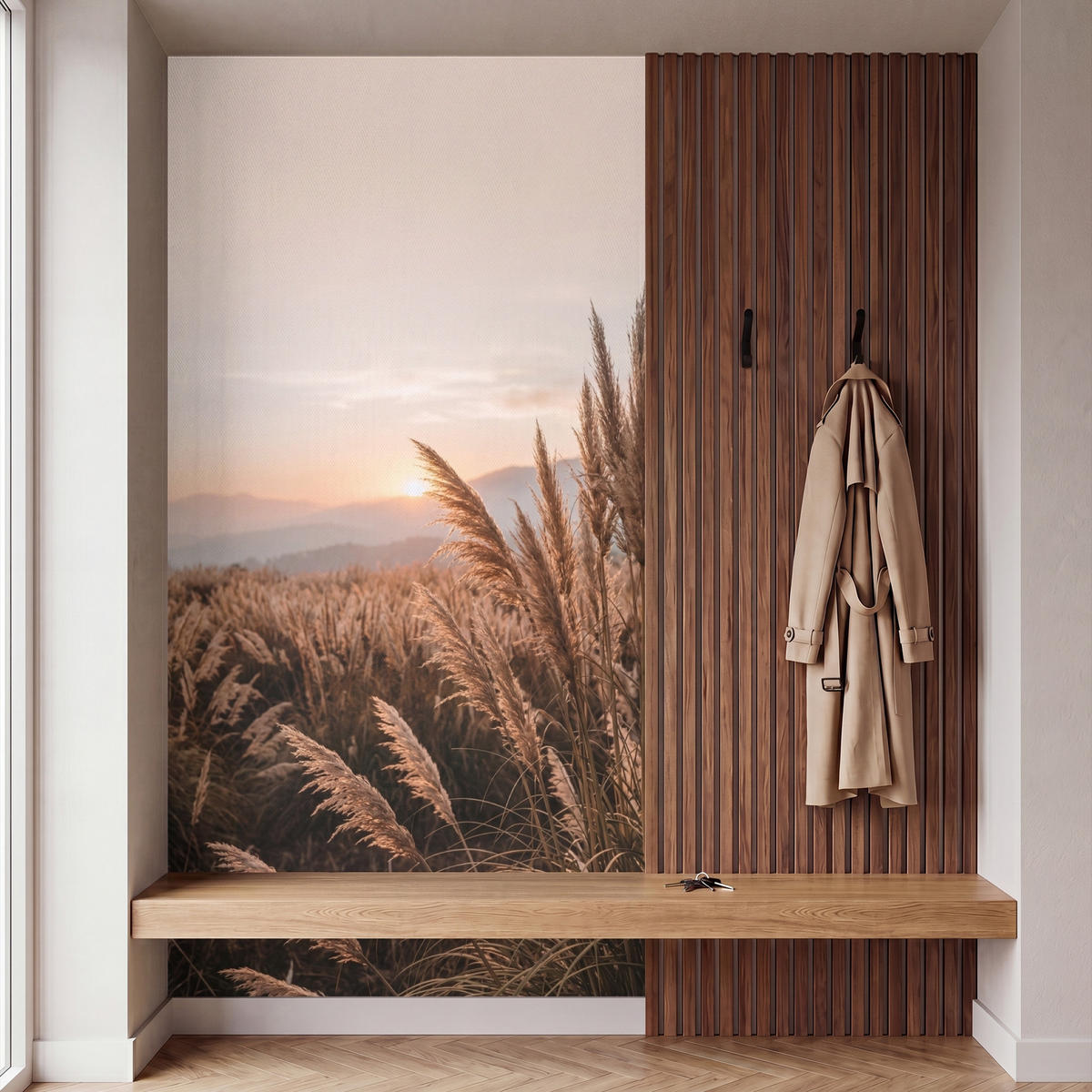 TAPETE - Gras - Feld - Sonne - Natur - 140x300 cm - Sandfarben, Papier (140/300cm) - OnlyWow