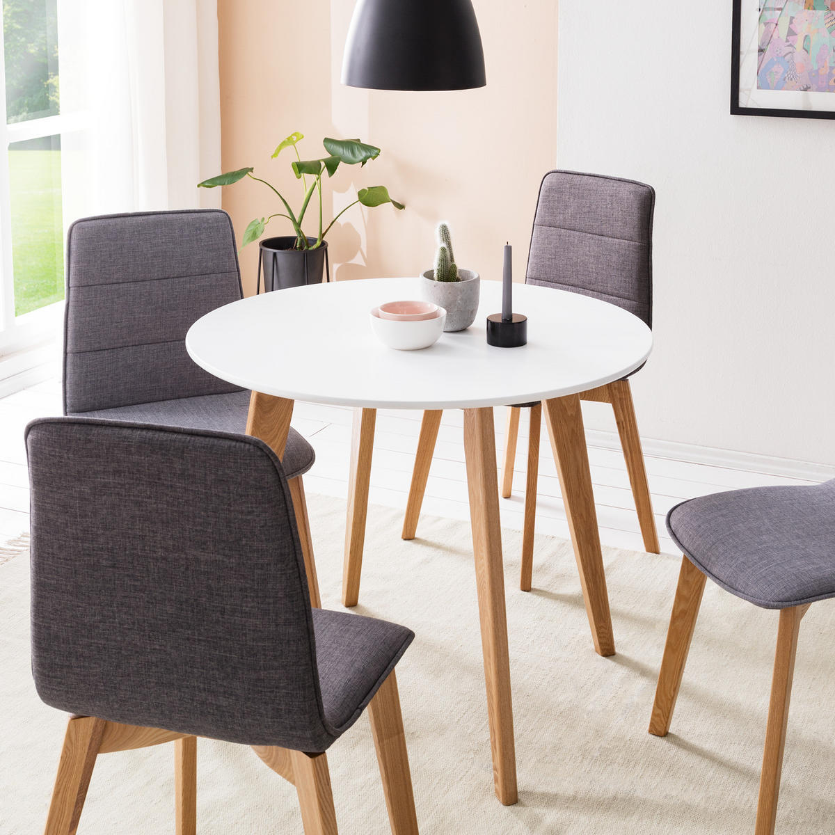 ESSTISCH - Esche teilmassiv, Weiß / Esche - Weiß, Holzwerkstoff (90/90/1cm) - home24