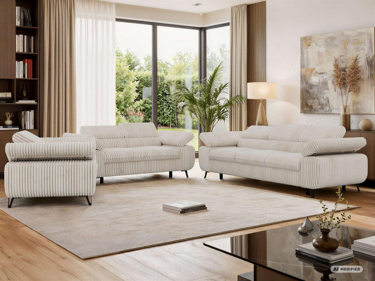 SEDACÍ SOUPRAVA PETER 1+2+3 - Béžová Manšestr - černá/krémová, kov/textil (262/76/99cm) - MKS