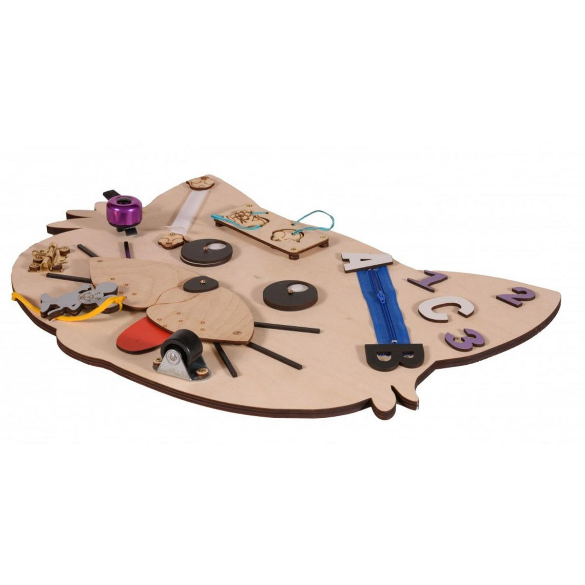 MOTORIKSPIELZEUG Lernboard Tierfiguren bunt Holz, Tierfiguren, Zahnräder, Klingel, Selbstverschluss, Motorik - Multicolor, Holz (37/6/49cm) - Moni
