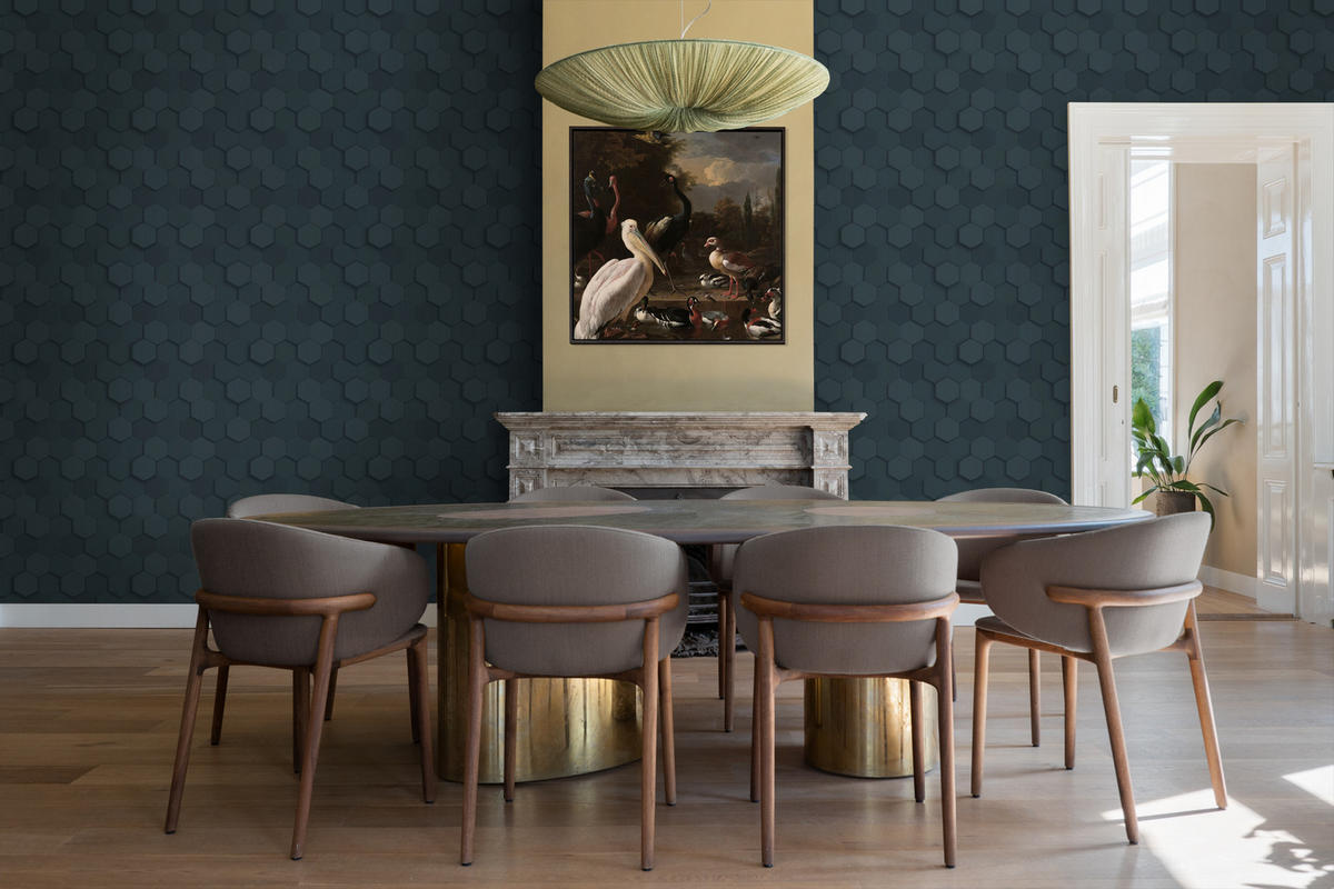 TAPETE 3D Wabenmuster 53 cm x 10.05 m - Blau, Papier (53/1000cm) - Origin Wallcoverings