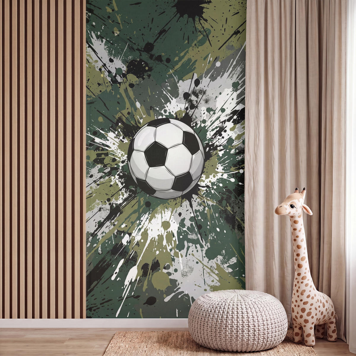 KINDERTAPETE - Fußball - Farbe - Spritzer - Grün - 120x240 cm - Dunkelgrün, Papier (120/240cm) - OnlyWow