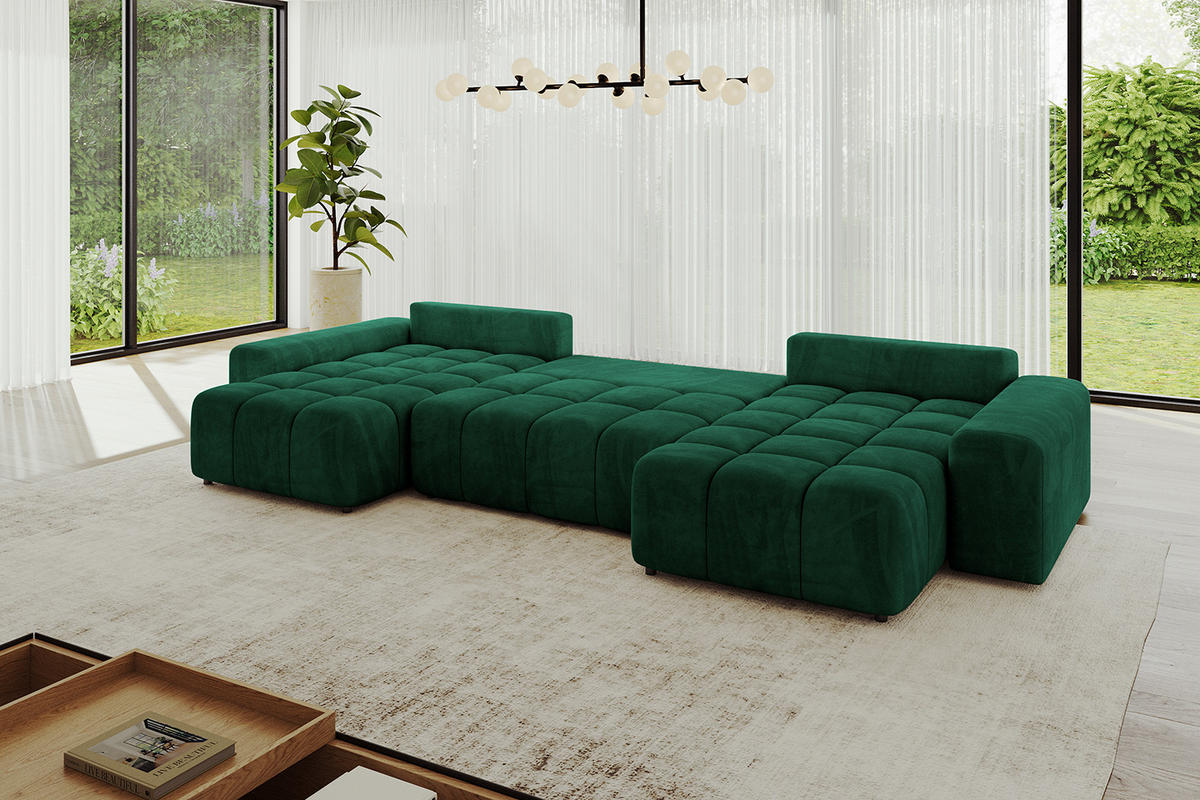 WOHNLANDSCHAFT ENIL-U 390x175x84 Dunkelgrün Velours - Dunkelgrün, Holzwerkstoff/Kunststoff (390/84/175cm) - ALTDECOR
