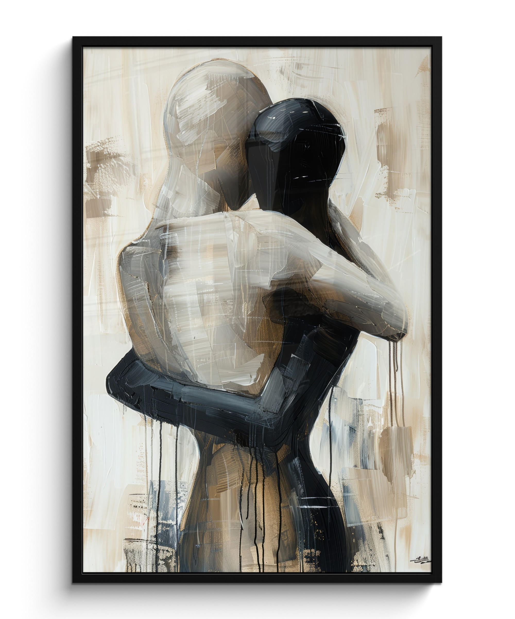 GERAHMTES BILD Abstrakt - Liebe - Schwarz und weiß - Modern 80x120 cm - Schwarz, Papier (80/120cm) - MuchoWow