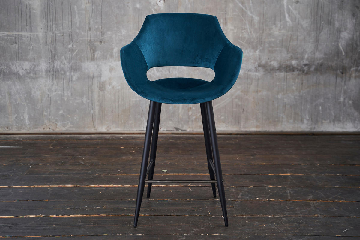 BARHOCKER ZAJA Blau Velvet - Blau, Textil (57/114/59cm) - KAWOLA