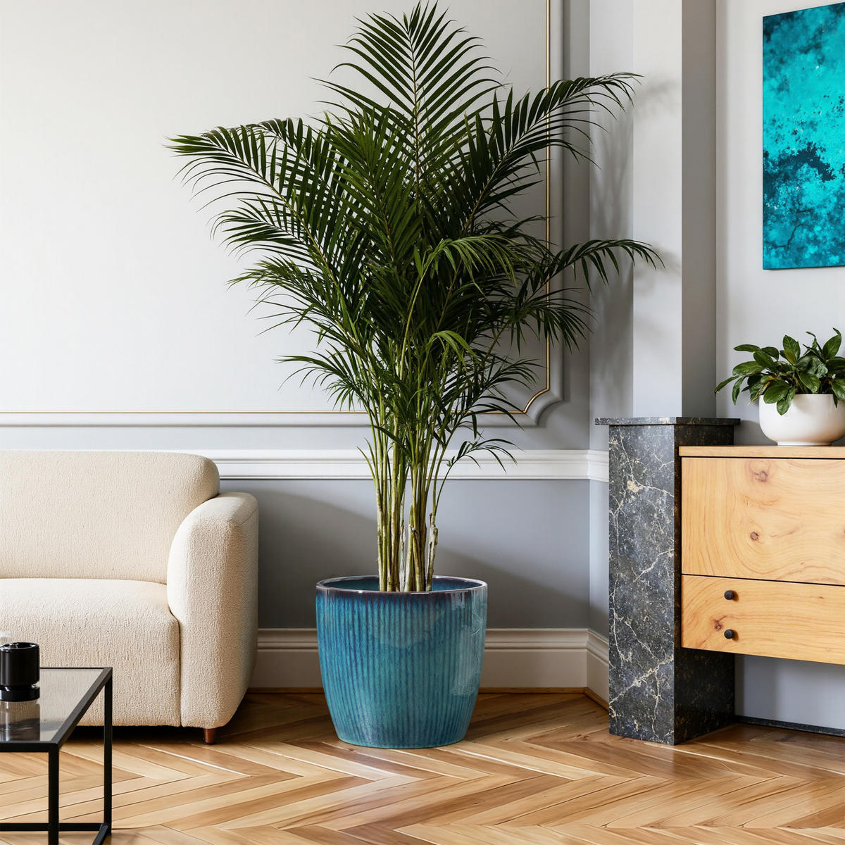 BLAUER Keramik-Blumentopf, Durchmesser 30 cm, Höhe 28 cm - Blau, Keramik (29cm) - Hometopia