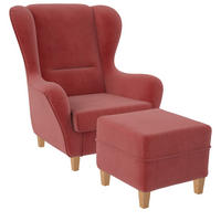 OHRENSESSEL Sofia Relaxsessel mit Hocker | Design Samt Altrosa - Altrosa, Textil (92/68/95cm) - Supellex