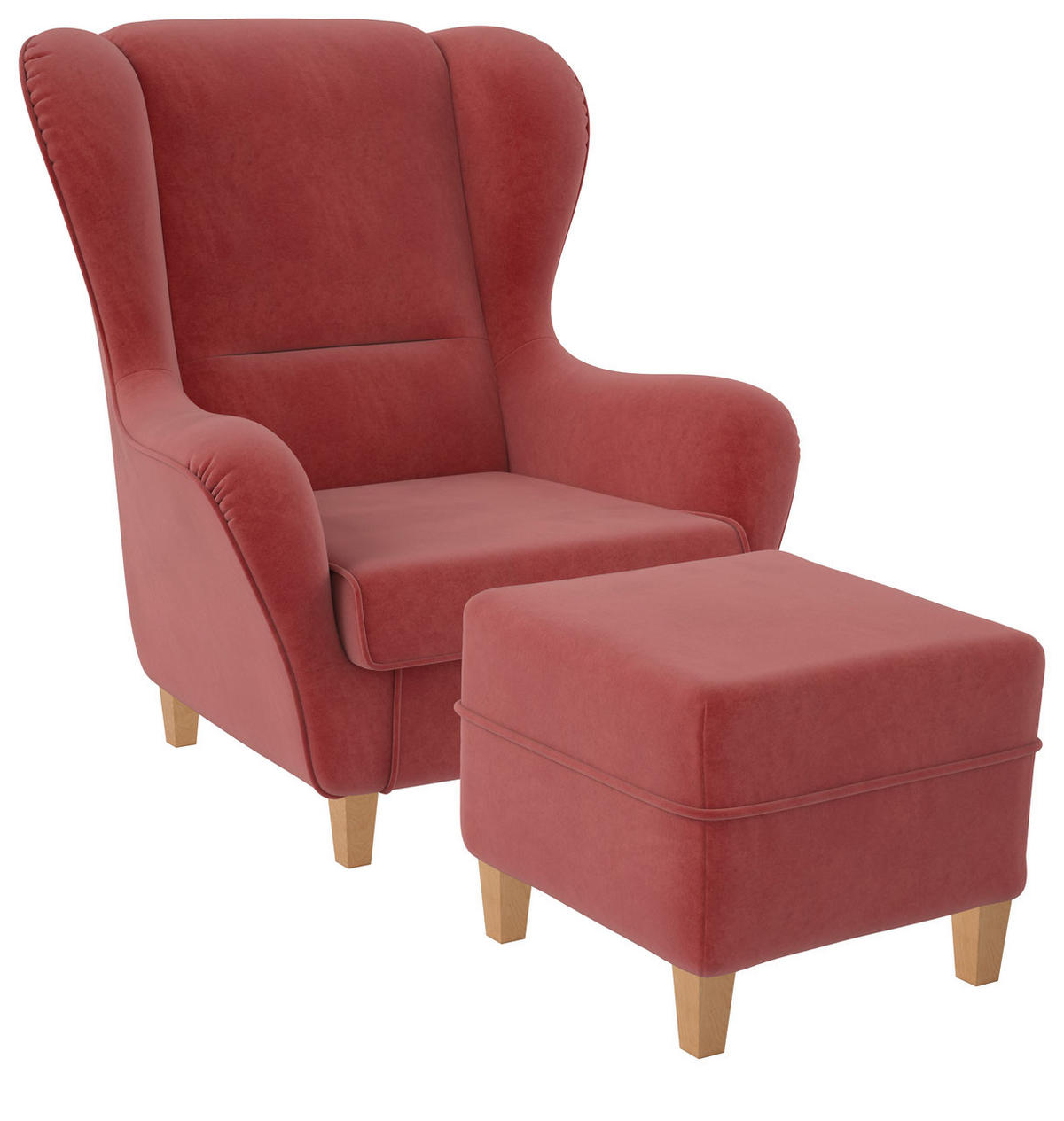 OHRENSESSEL Sofia Relaxsessel mit Hocker | Design Samt Altrosa - Altrosa, Textil (92/68/95cm) - Supellex