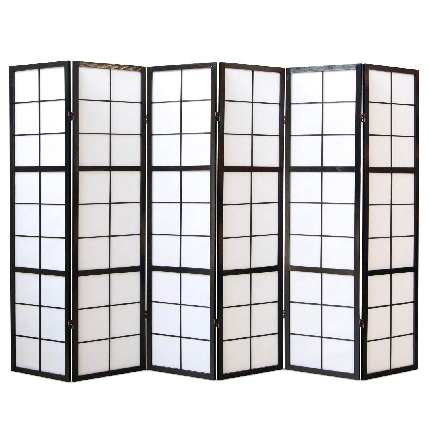 PARAVENT 6-tlg. 264/175 cm Schwarz Shoji - Schwarz, Holz (264/175/2cm) - Homestyle4u