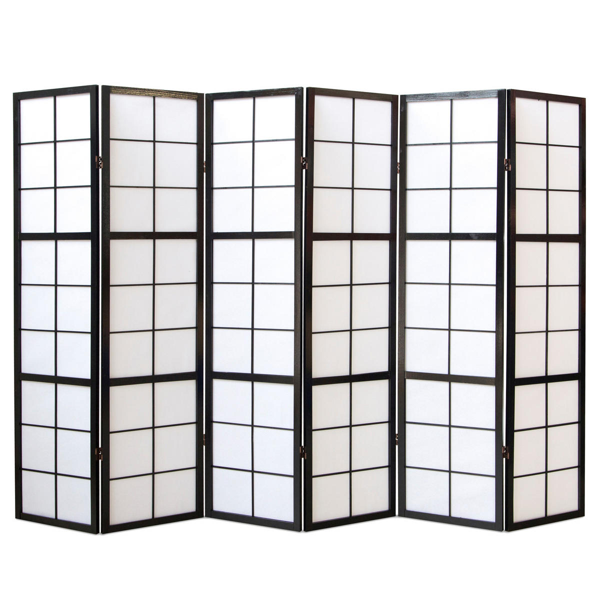 PARAVENT 6-tlg. 264/175 cm Schwarz Shoji - Schwarz, Holz (264/175/2cm) - Homestyle4u