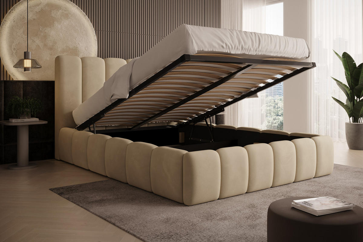 POLSTERBETT Vilo 160x200 mit Bettkasten und Stabilem Metallgestell - Beige, Textil (160/200cm) - Storez24