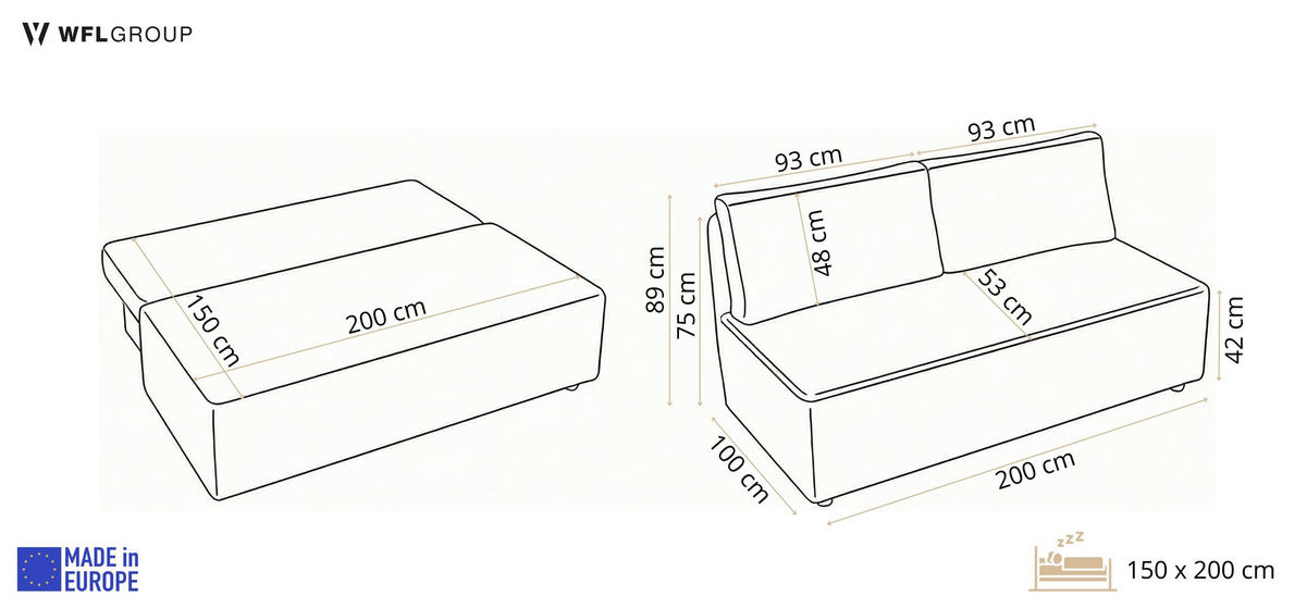 SCHLAFSOFA Diana mit Bettkasten, Creme 200/89/100 cm - Edelstahlfarben/Creme, Textil/Metall (200/89/100cm) - WFL GROUP