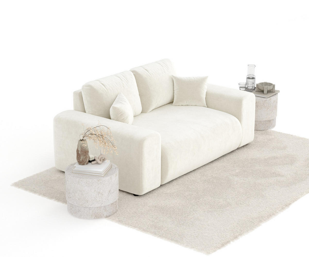 2-SITZER-SOFA Zanzibar Creme Samtstoff - Creme/Schwarz, Holz/Holzwerkstoff (178/79/108cm) - Maison de Reve