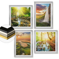 WANDBILDER 4er Set - 50x50 cm & 40x60 cm Silberner Rahmen - Orange Mountain Wasserfall - Silberfarben, Kunststoff (50/50cm) - ArtPrintCave