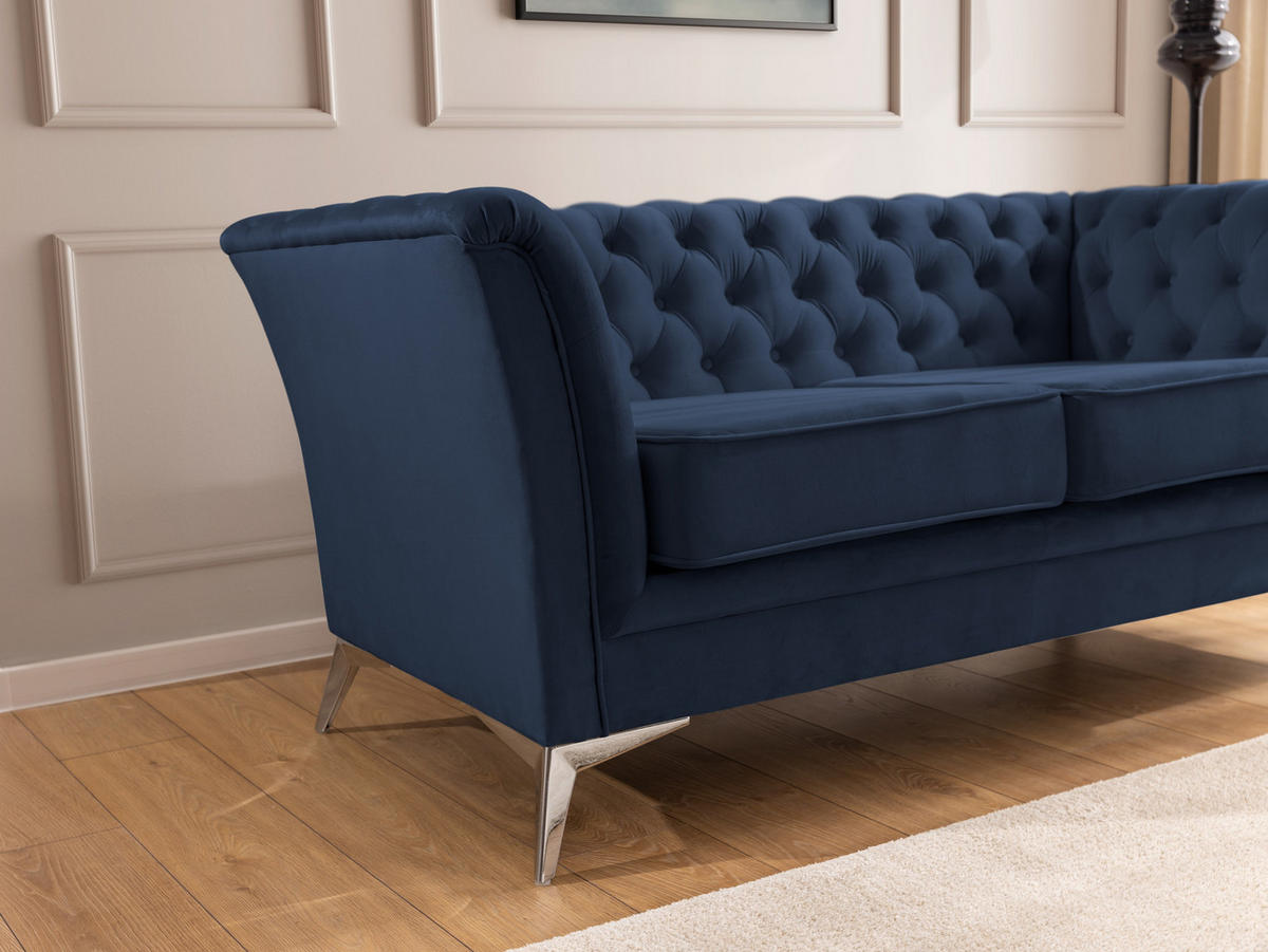 CHESTERFIELD-SOFA 2-sitzer Whitby Marineblau Samt mit silbernen Füßen - Silberfarben/Dunkelblau, Holz/Textil (175/78/82cm) - S-Style Möbel
