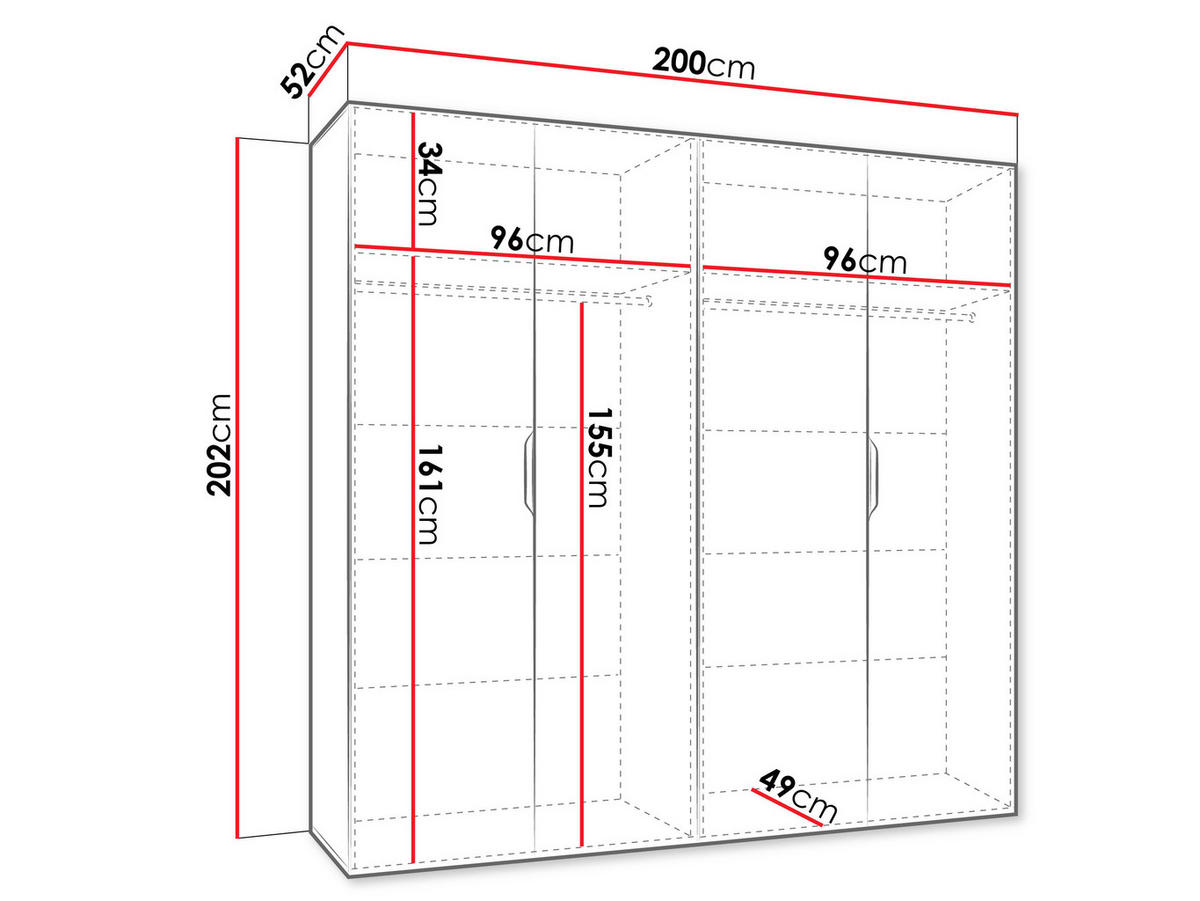 DREHTÜRENSCHRANK Malaga 200 mit Frontspiegel - Schwarz, Holzwerkstoff (200/202/52cm) - MIRJAN24