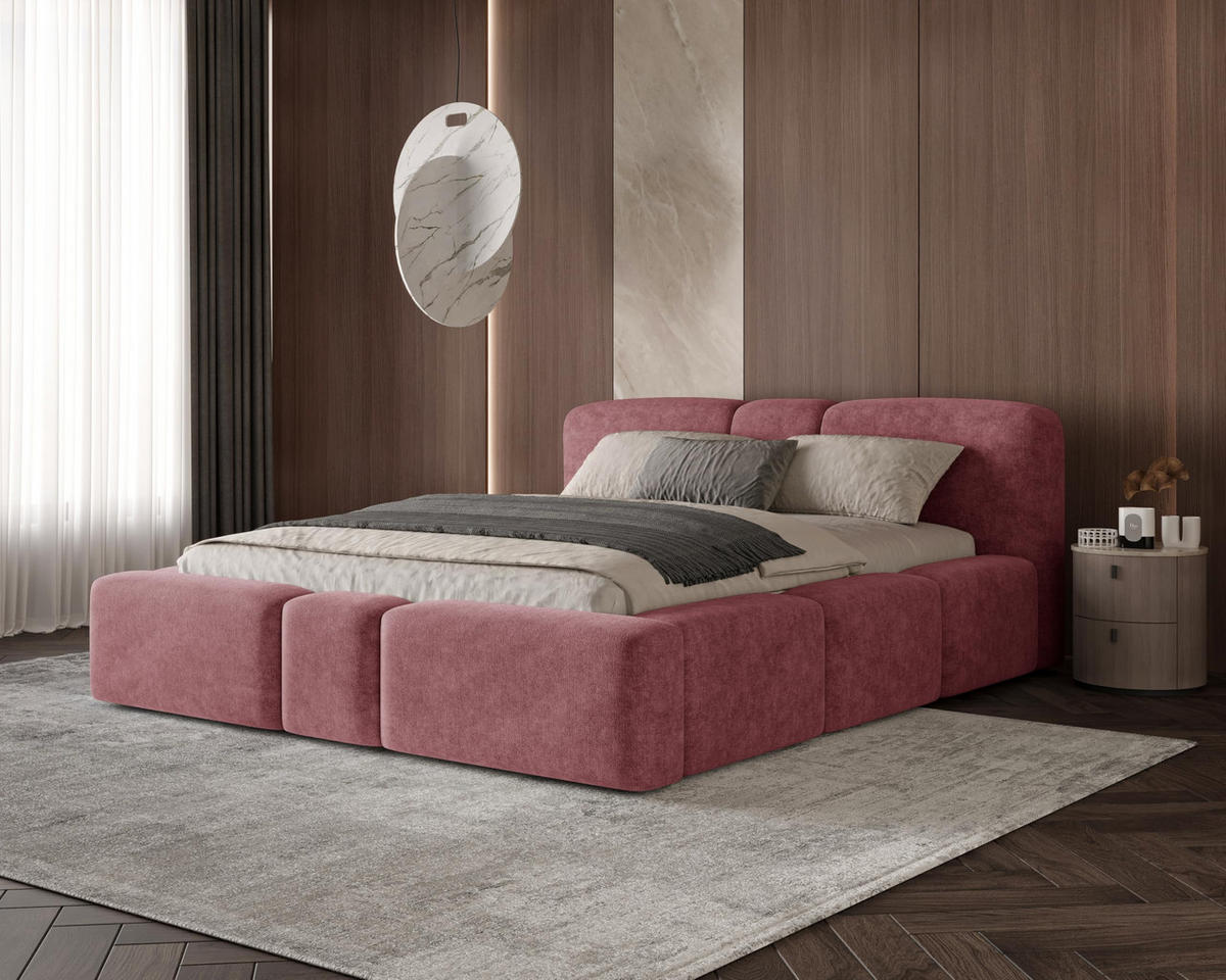 POLSTERBETT Monte160x200 cm- Bettkasten und Stauraum - Doppelbett mit Stabilem Metallrahmen - Rotwein - Rot, Holzwerkstoff (160/200cm) - Chilly