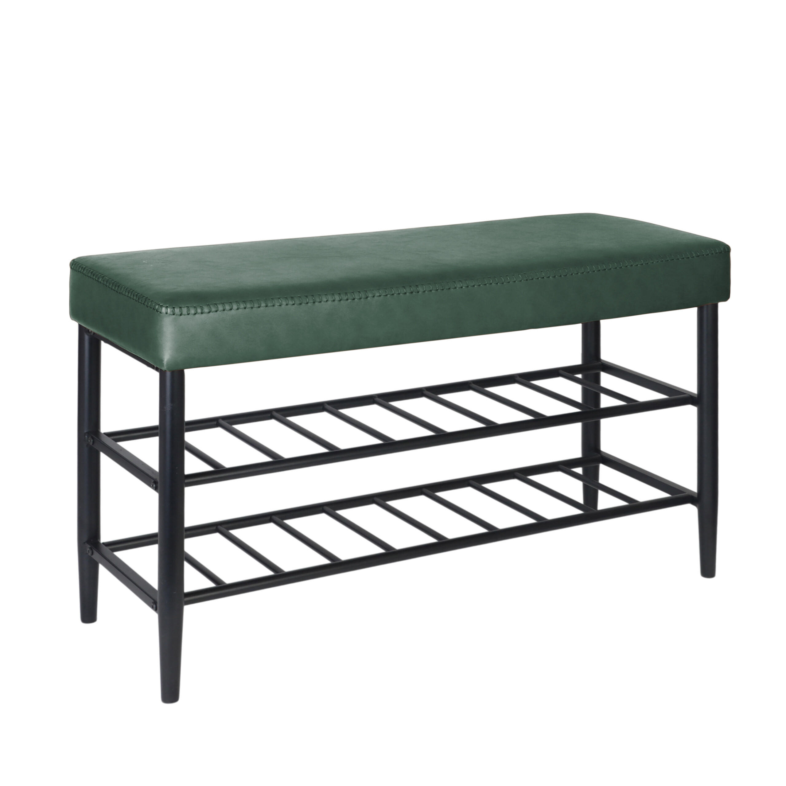 SKOBÄNK Grön konstläder 2 hyllor Smaragdgrön 50/80/30 cm