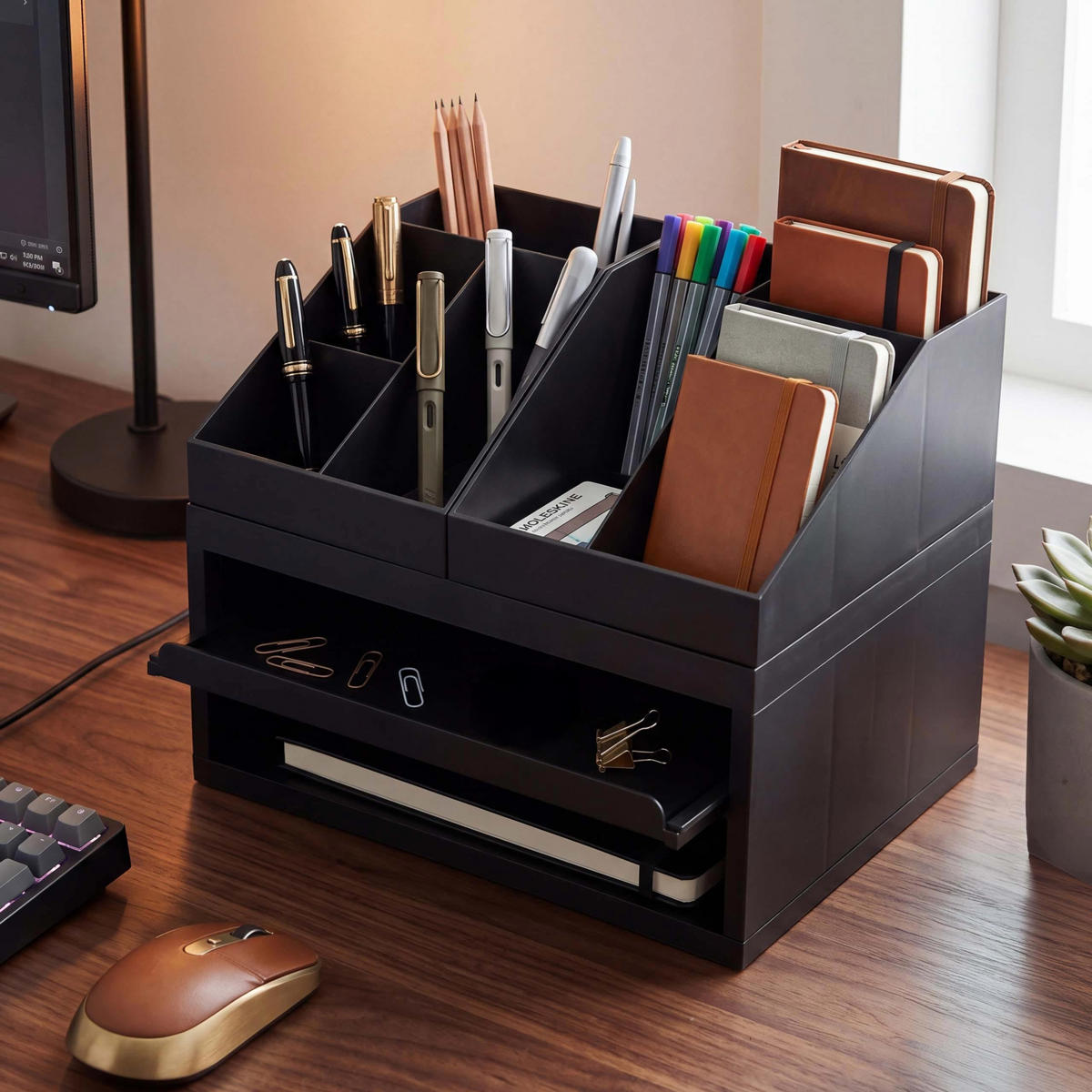 SCHREIBTISCH ORGANIZER Schwarz - Schwarz, Kunststoff (35/28/25cm) - MCW