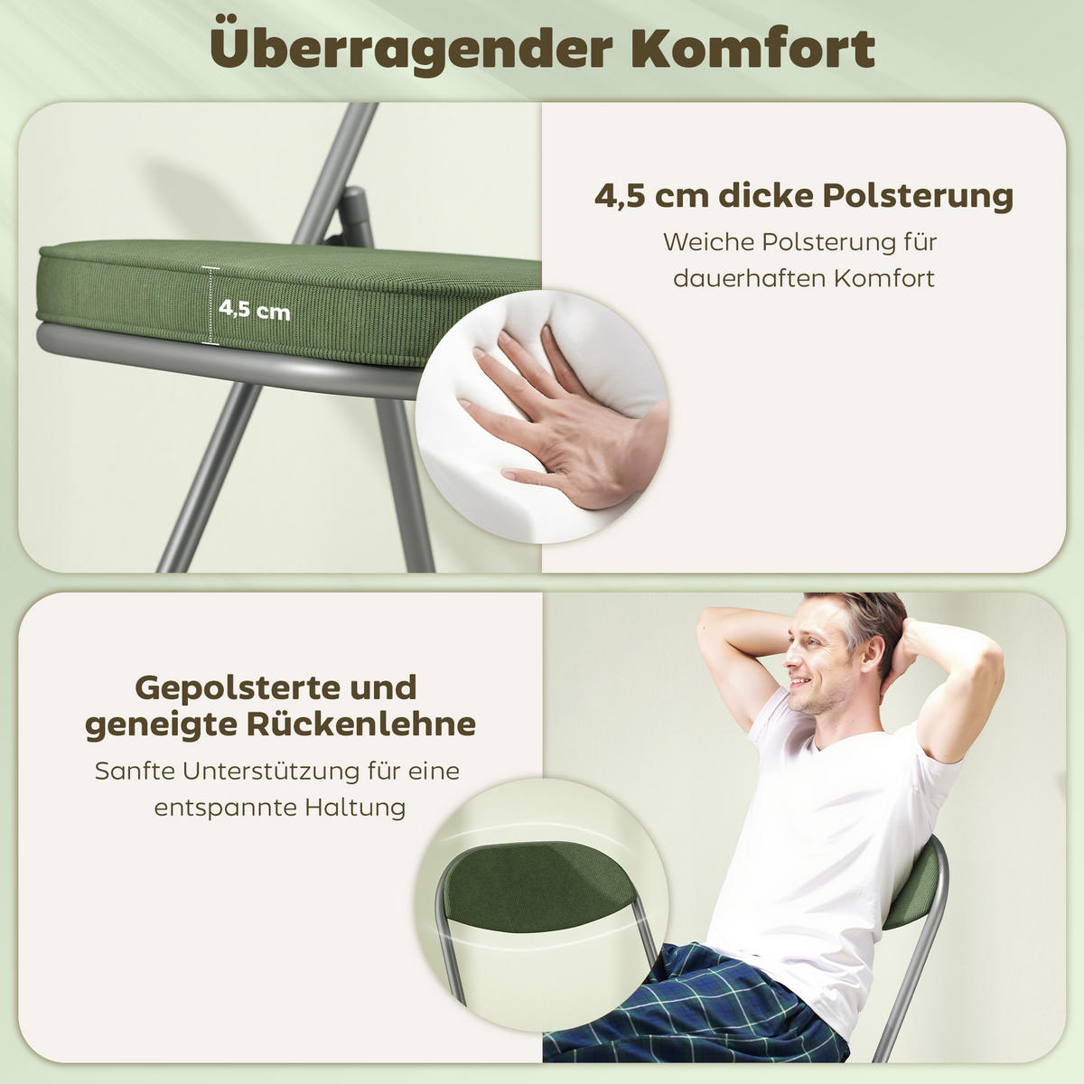 KLAPPSTUHL 4er Set Polyester Stahl Grün - Silberfarben/Grün, Textil/Metall (45/82/48.5cm) - HOMCOM
