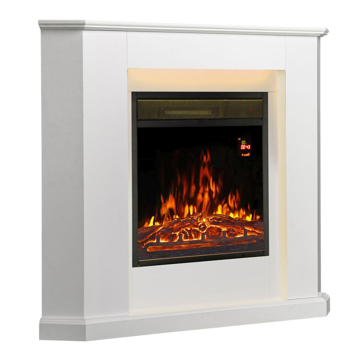 ELEKTROKAMIN 2000W dreieckig weiß mit Flammeneffekt - Weiß, Holz (96/93/57cm) - Juskys