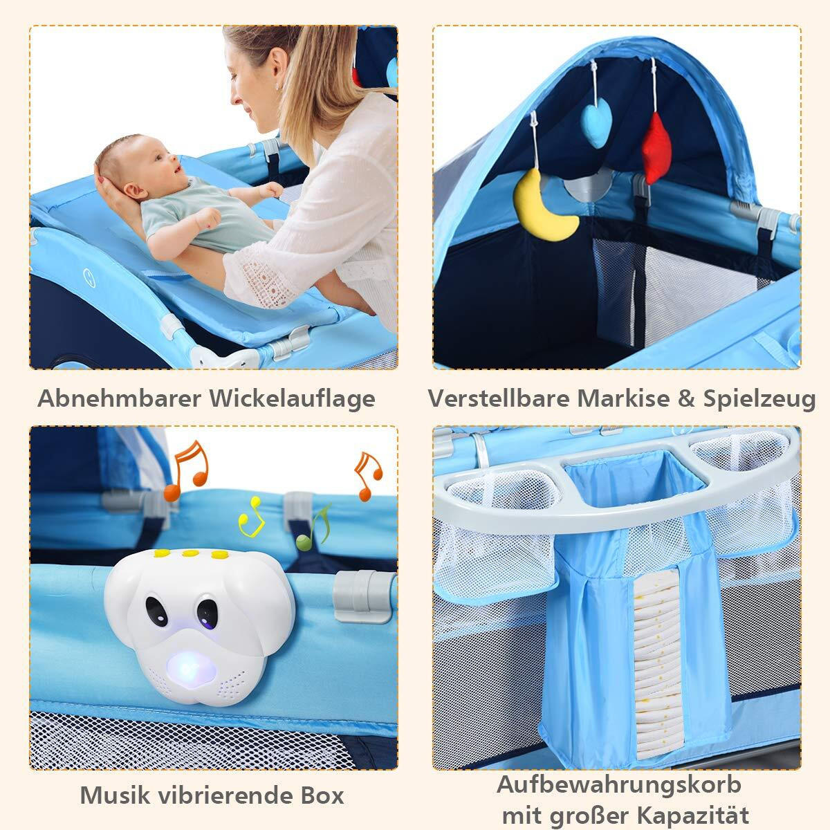 REISEBETT faltbar blau - Blau, Textil - COSTWAY