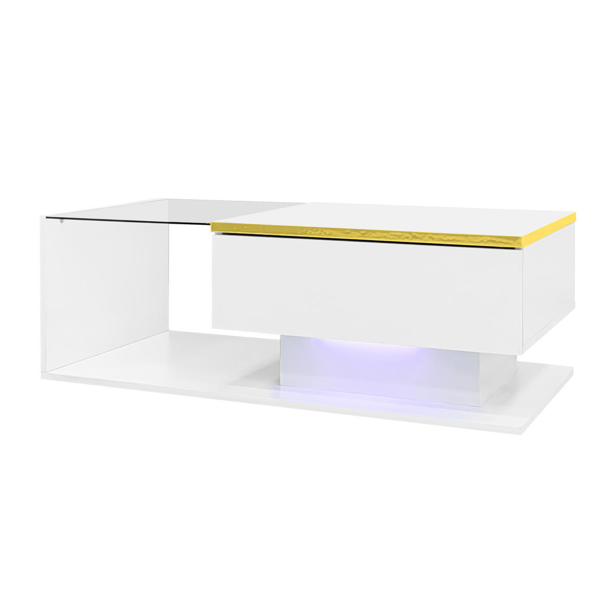 COUCHTISCH aus Spanplatte 90x50x32,5 cm in Weiß mit LED-Beleuchtung - Weiß, Holzwerkstoff (90/50/32.5cm) - Modfu