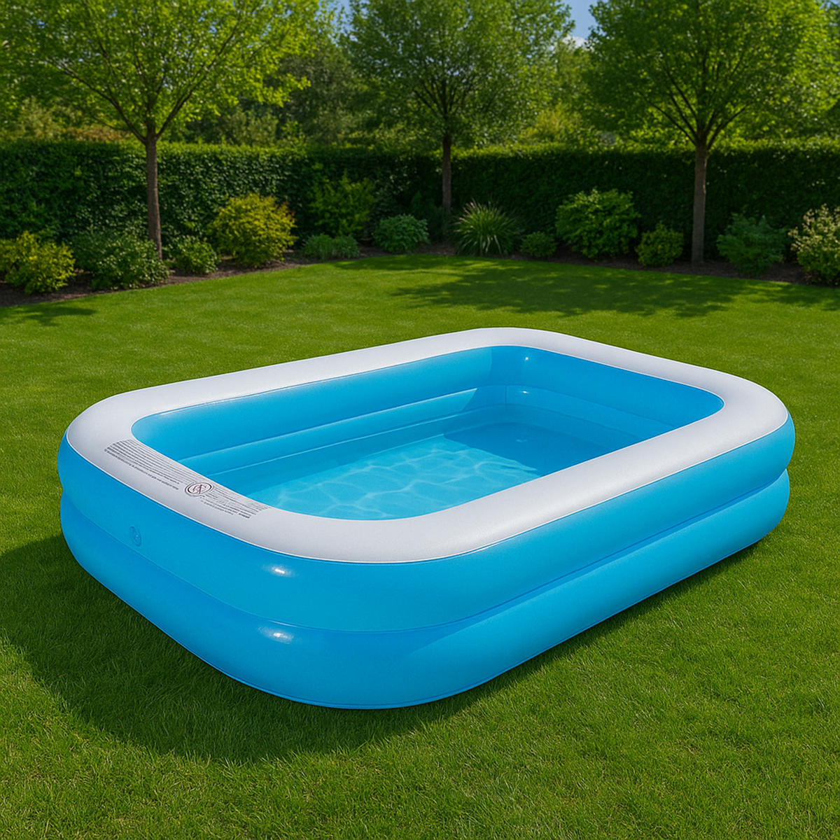 SUNCLUB Planschbecken rechteckig 200 x 150 x 50 cm blau mit 2 Luftringen und Ablaufventil - Blau, Kunststoff (150/200cm) - Avenli